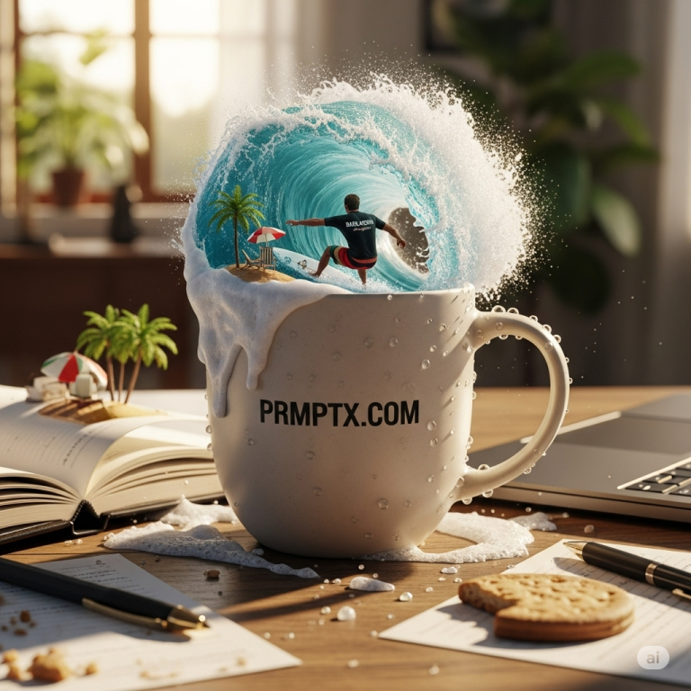 Surreal Ocean Wave Coffee Mug with Miniature Surfer – Ultra-Realistic 8K Close-Up